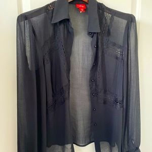 Button up sheer with lace blouse